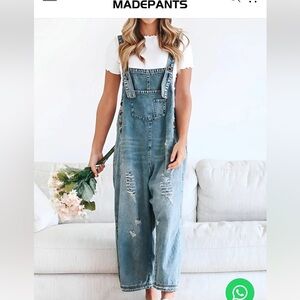 MadePants Distressed Denim Overalls